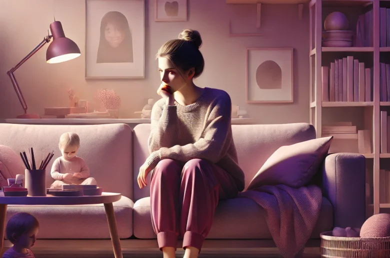 Kobieta siedząca w ciemności na kanapie